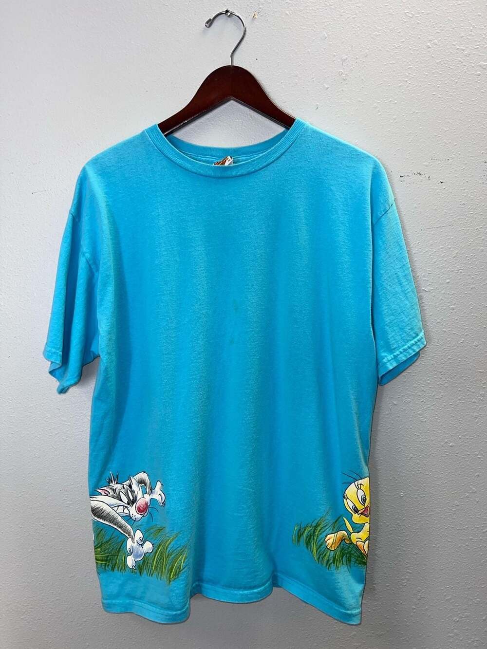 Vintage 90s Looney Tunes Sylvester Tweety T Shirt Mens Large Turquoise 1998
